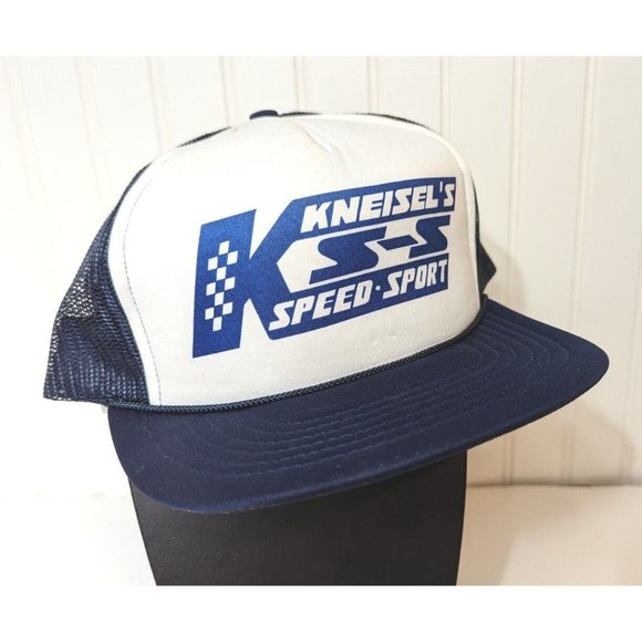 Kneisel's Speed Sport Race Track  Trucker 1980's Collector Snap Mesh Hat Blue - Picture 1 of 7